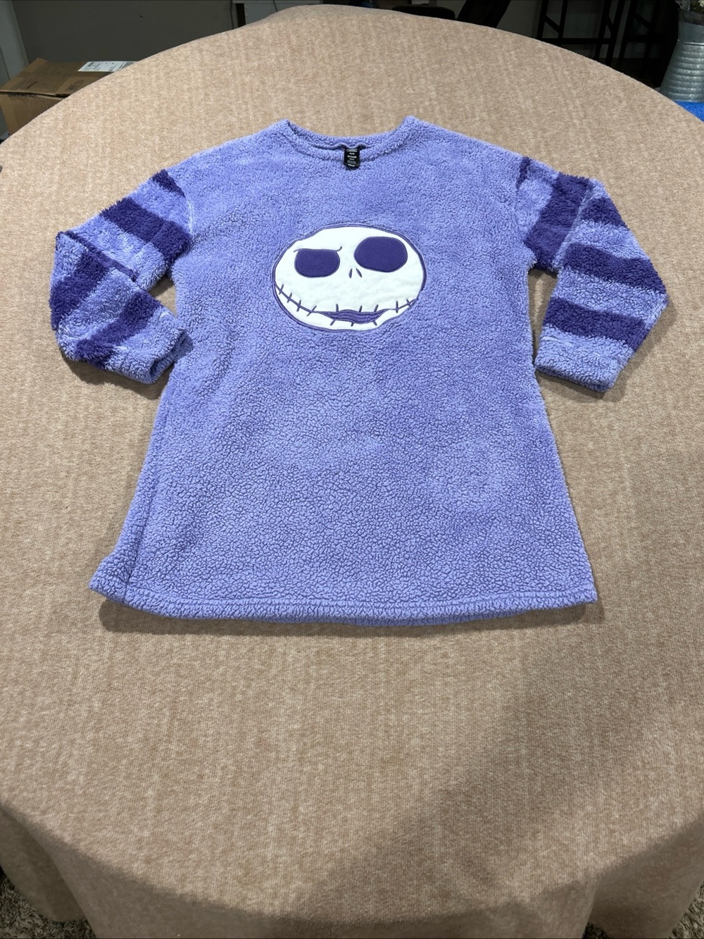 Disney Purple Plush Skull Pullover with Striped Sleeves